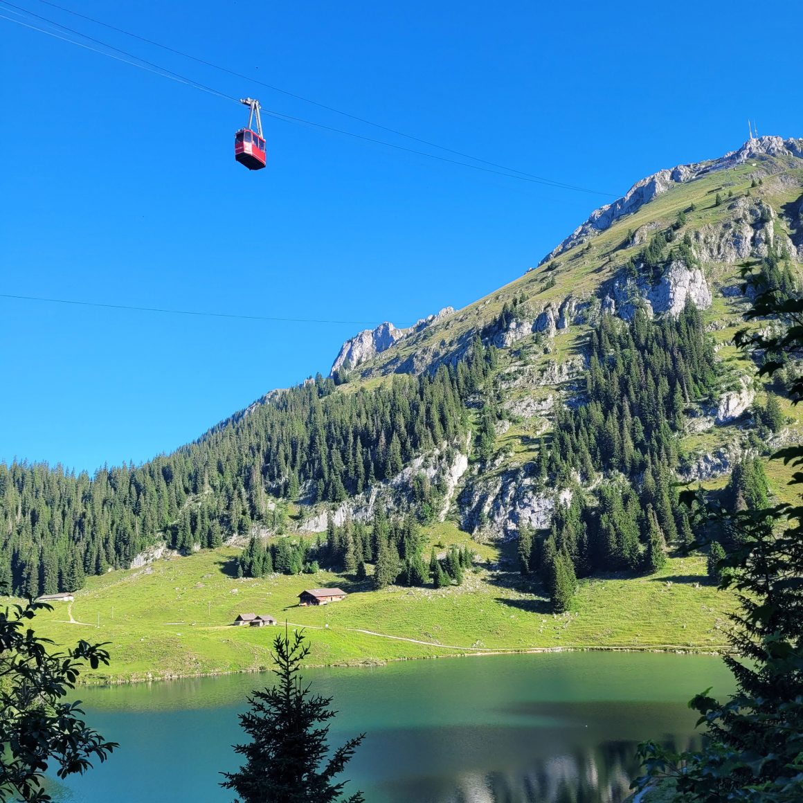 Seilbahn fährt im Sommer