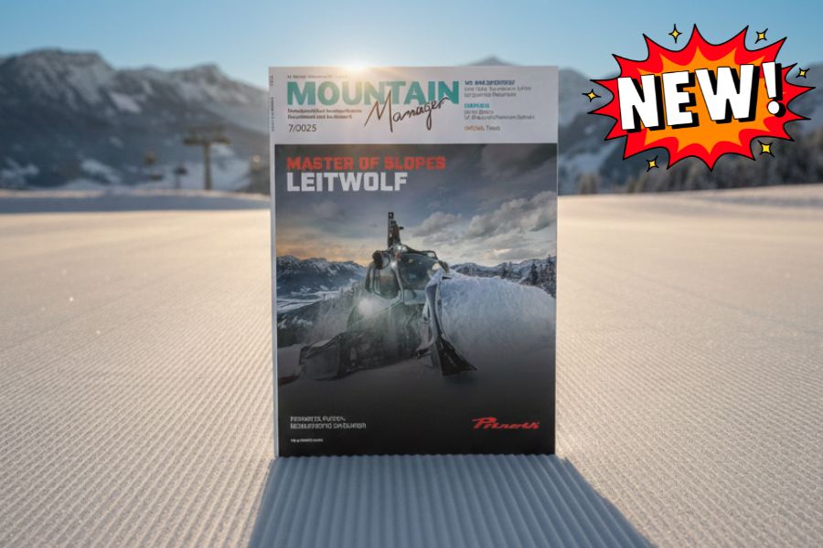 Fachzeitschrift bei Sonnenaufgang, präsentiert auf Skipiste