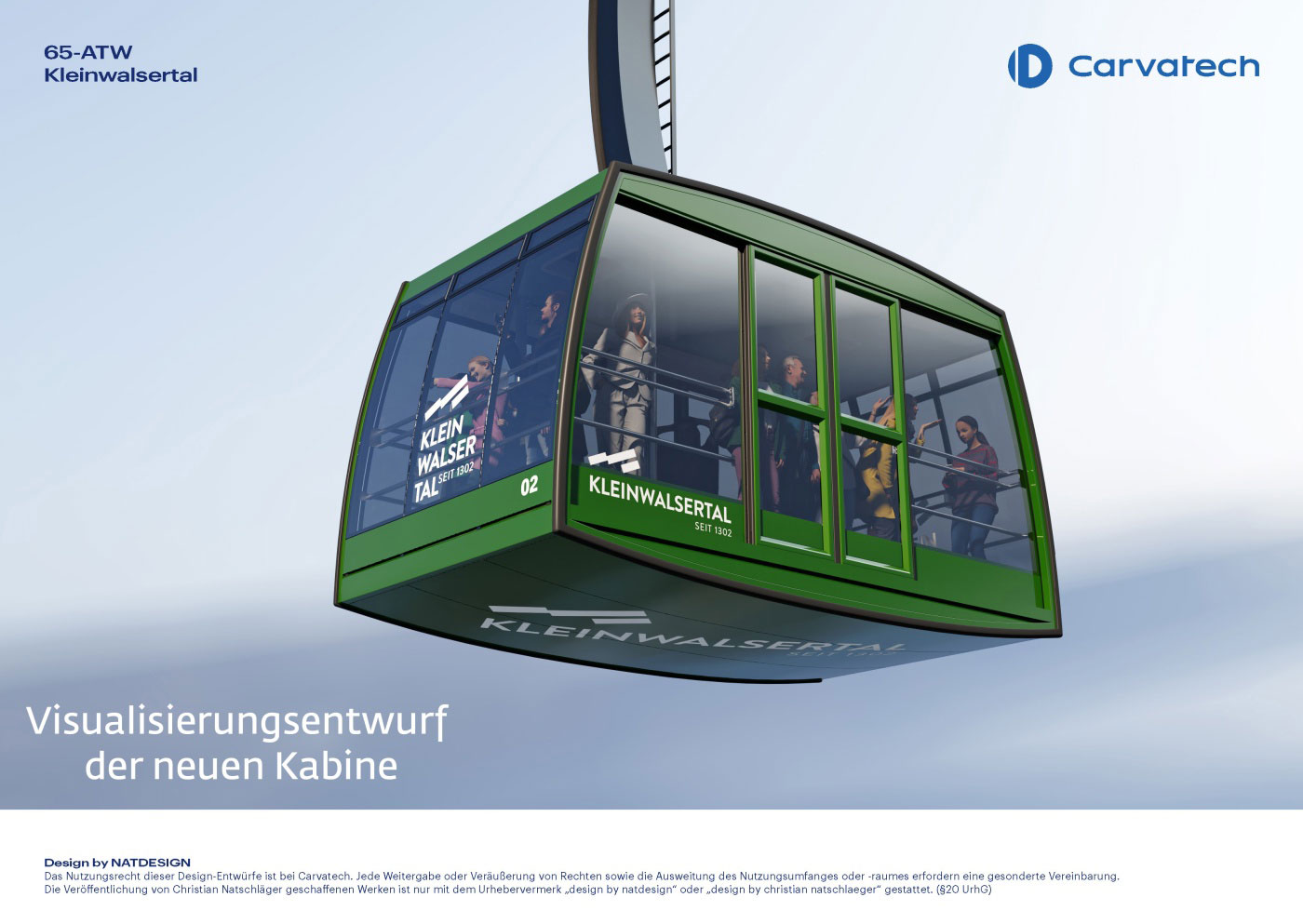 Rendering einer Pendelbahnkabine (Farbe Grün)