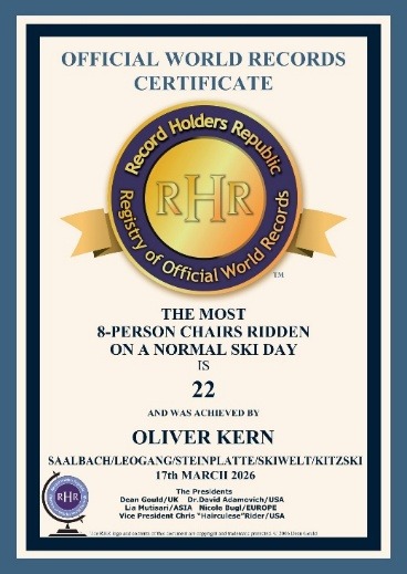 Urkunde Weltrekord Oliver Kern